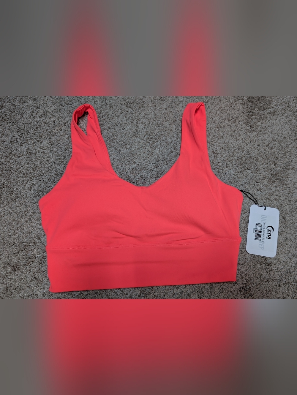 Hot Coral ZYIA Size L Confluence Sports Bra NWT